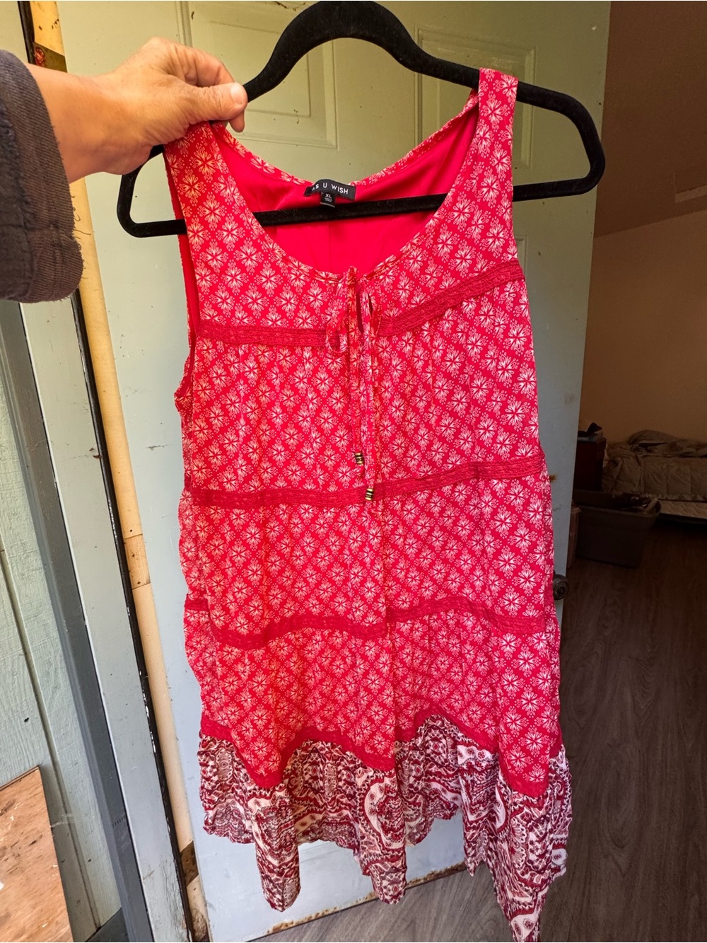 As U Wish Pink Sleeveless Tie-Front Tank with Printed Hem - Picture 2 of 6